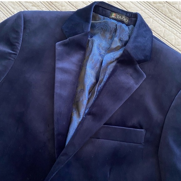 NWT Tazio Navy Velvet Notch Lapel Tuxedo Jacket Blazer Fully Lined size 38 - Picture 12 of 12